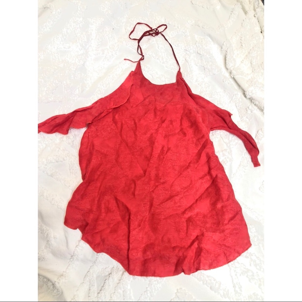 Red flowy silk Zara halter top size M